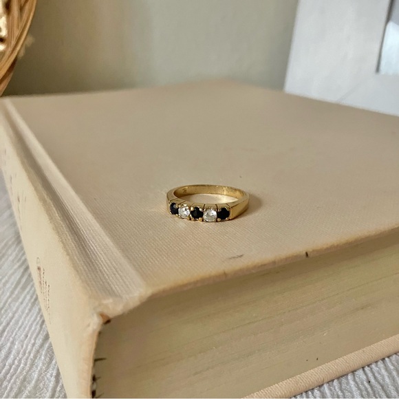 JC Sapphire & Clear Gold Ring Band Inset Channel “Tempest” Wedding Engagement